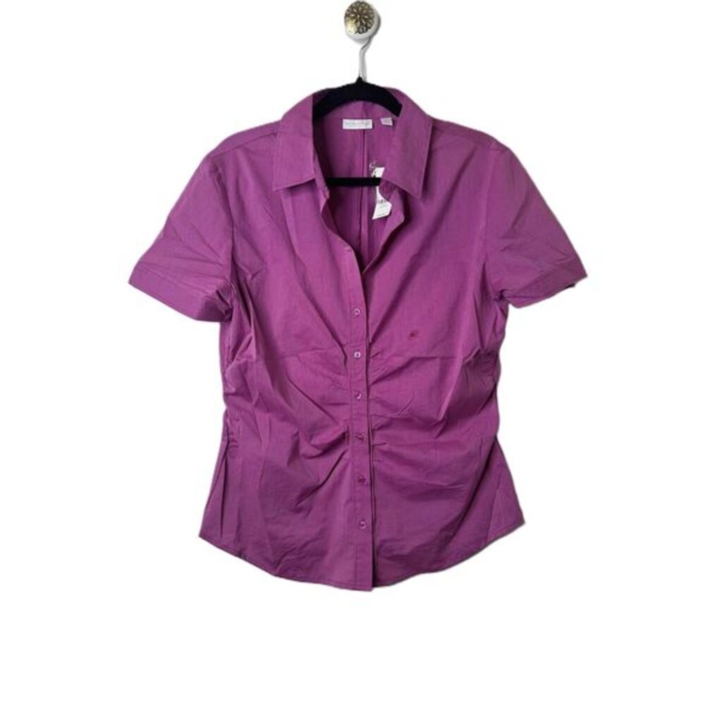 NWT New York & Company Blouse Womens Size X-Large Pink Stripe Button Up Collared